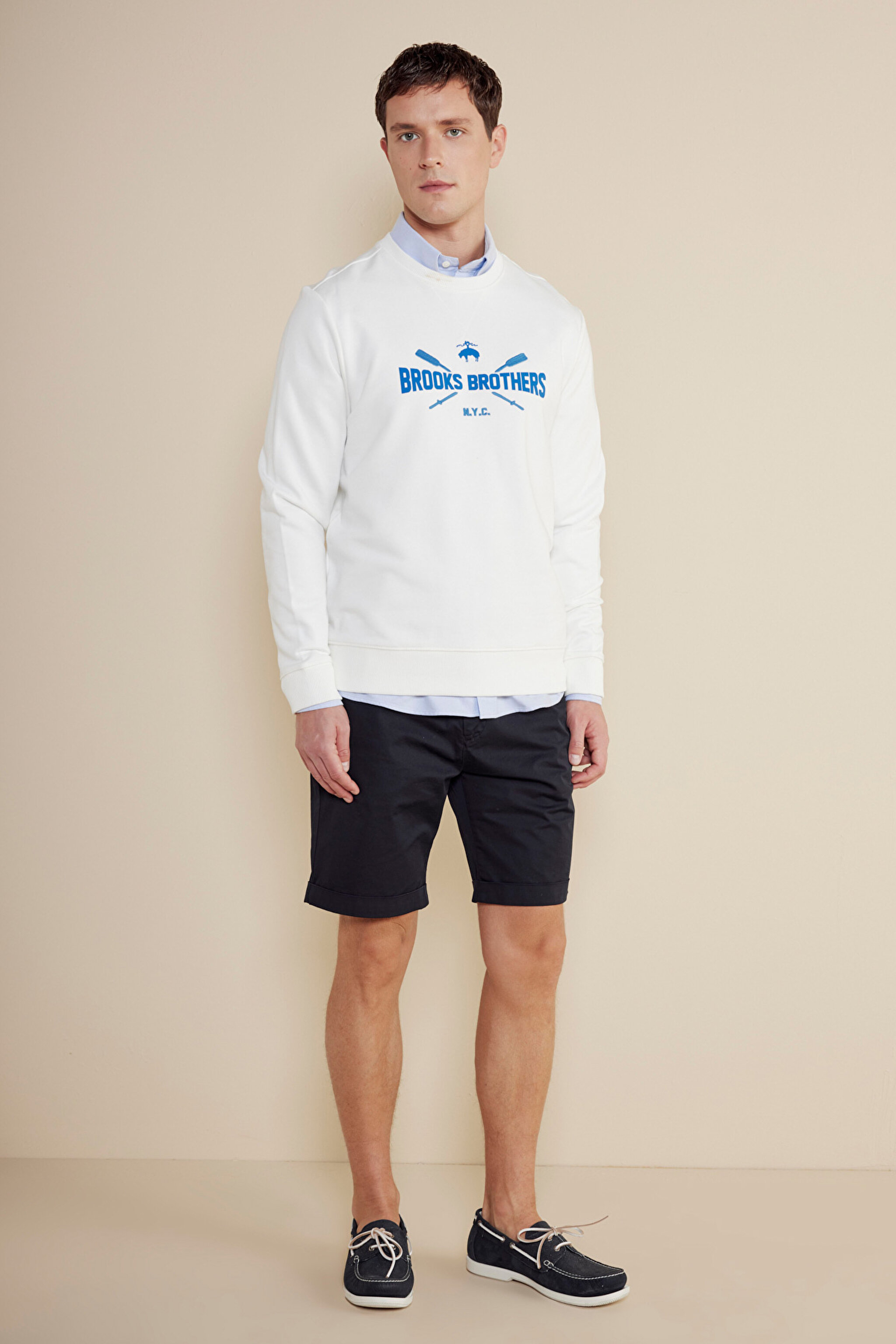 %100 Pamuk Kürekli Logo New York Yazılı Sweatshirt - Kırık Beyaz (görsel 3)