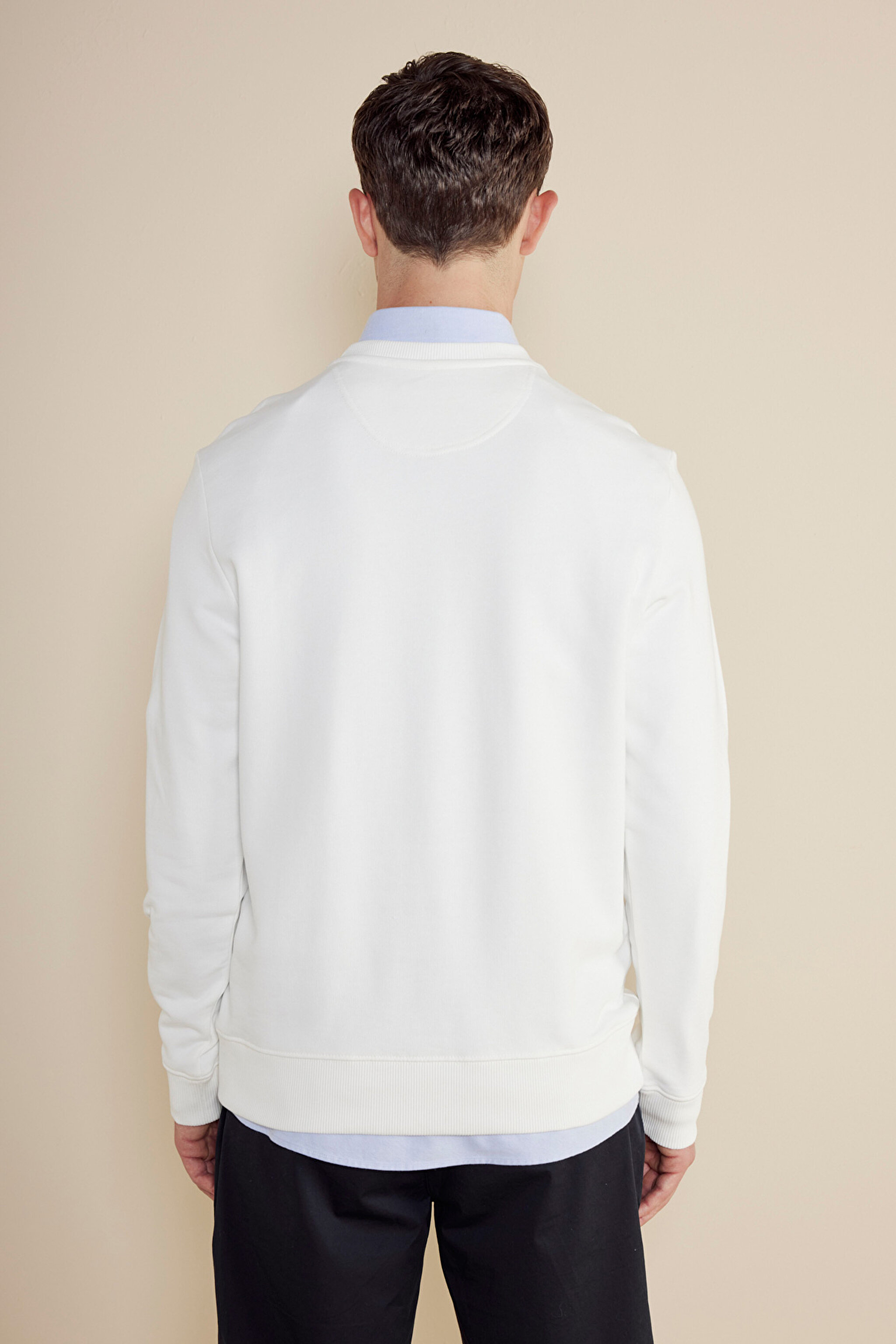 %100 Pamuk Kürekli Logo New York Yazılı Sweatshirt - Kırık Beyaz (görsel 5)