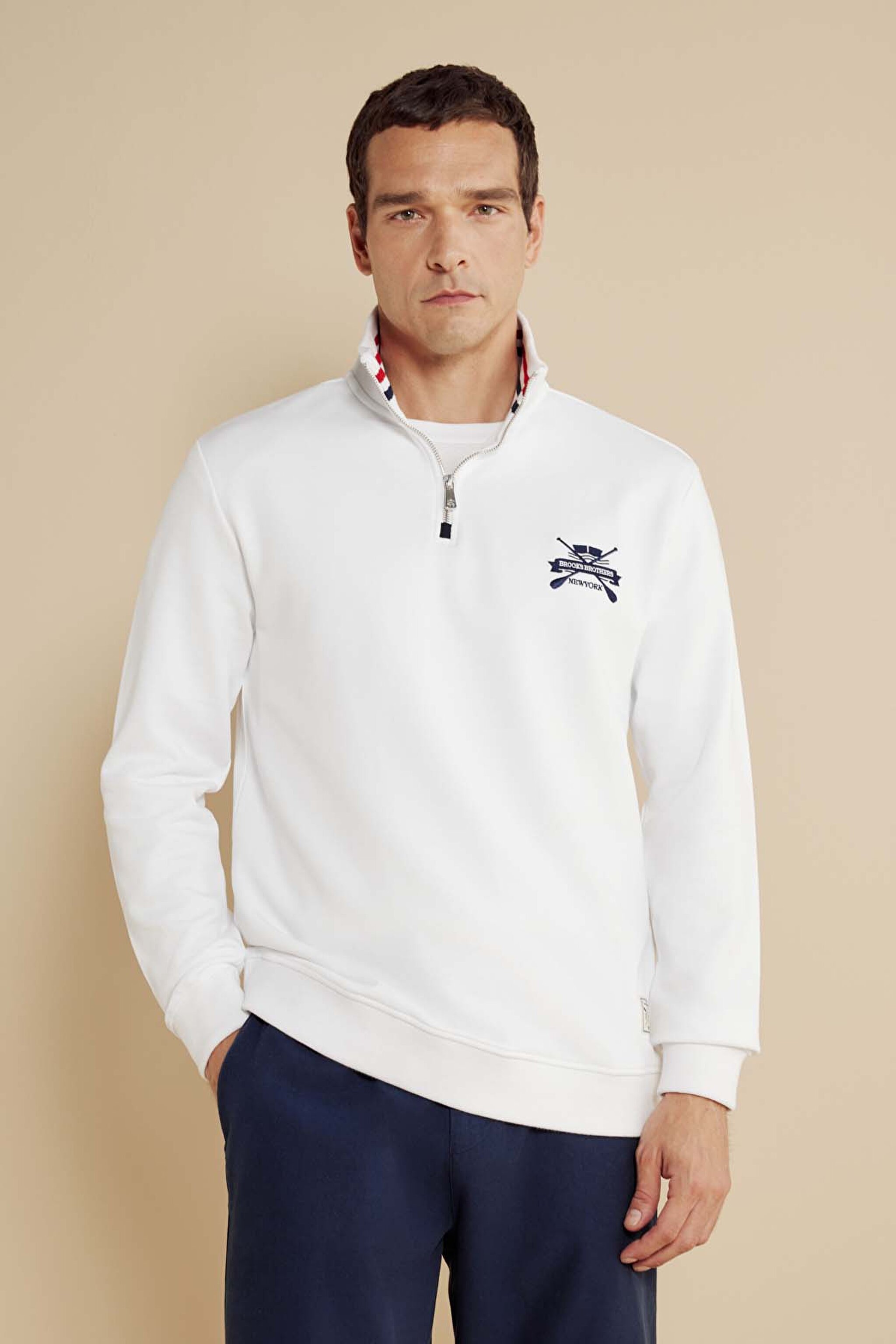 %100 Pamuk Bato Yaka Nakışlı Sweatshirt - Kırık Beyaz (görsel 2)