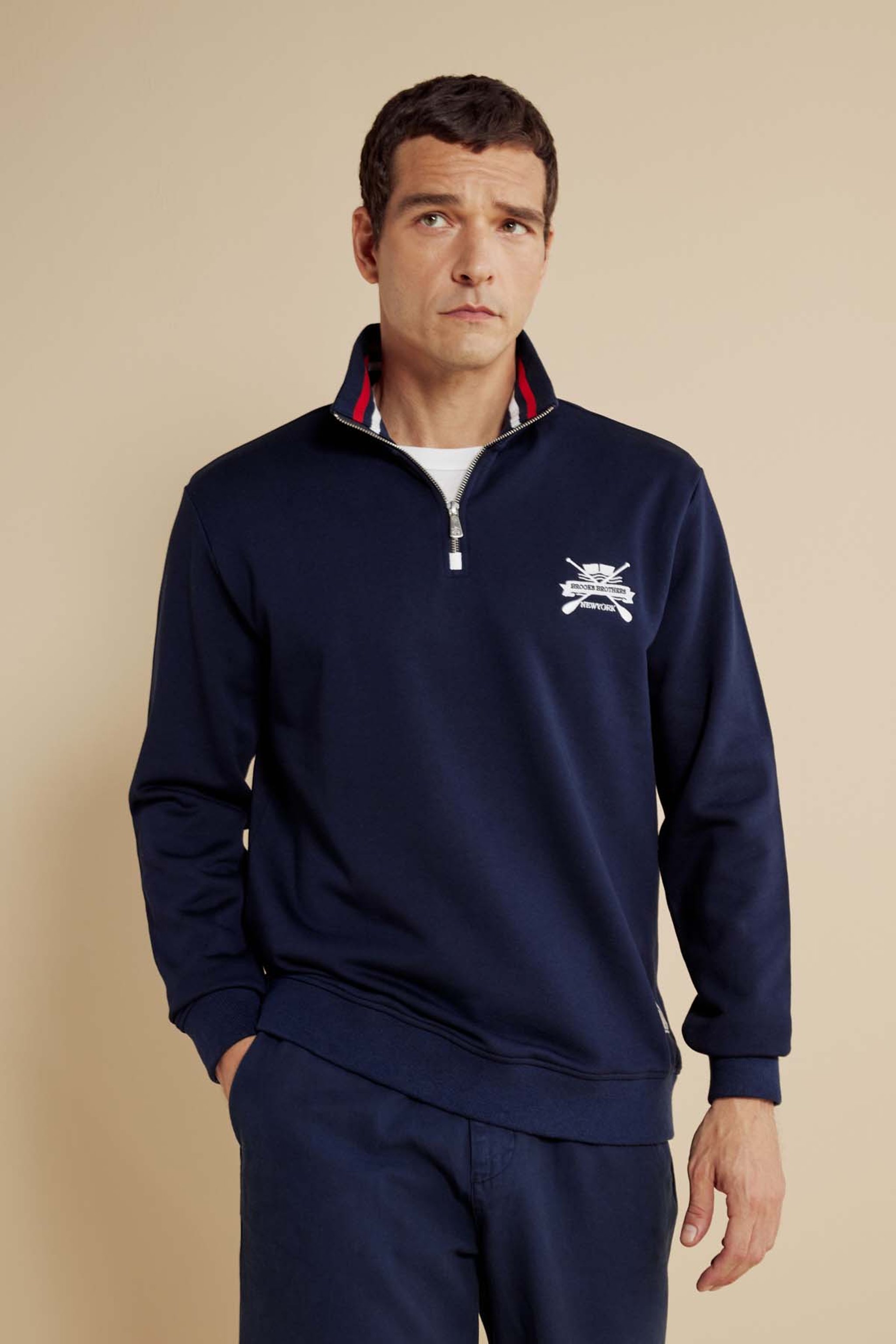 %100 Pamuk Bato Yaka Nakışlı Sweatshirt - Lacivert (görsel 2)