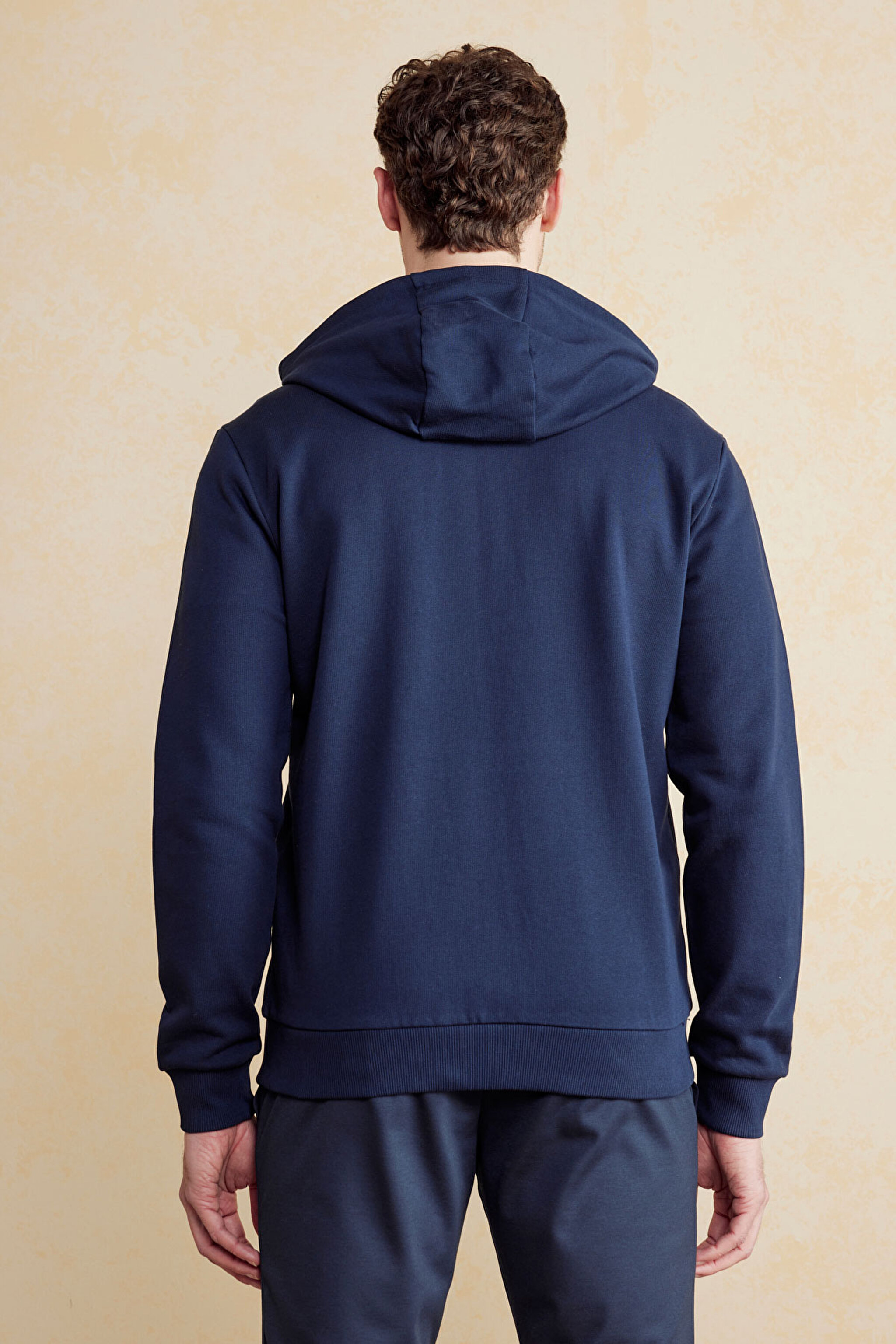 %100 Pamuk Patch Detaylı Fermuarlı Hoodie - Lacivert (görsel 5)