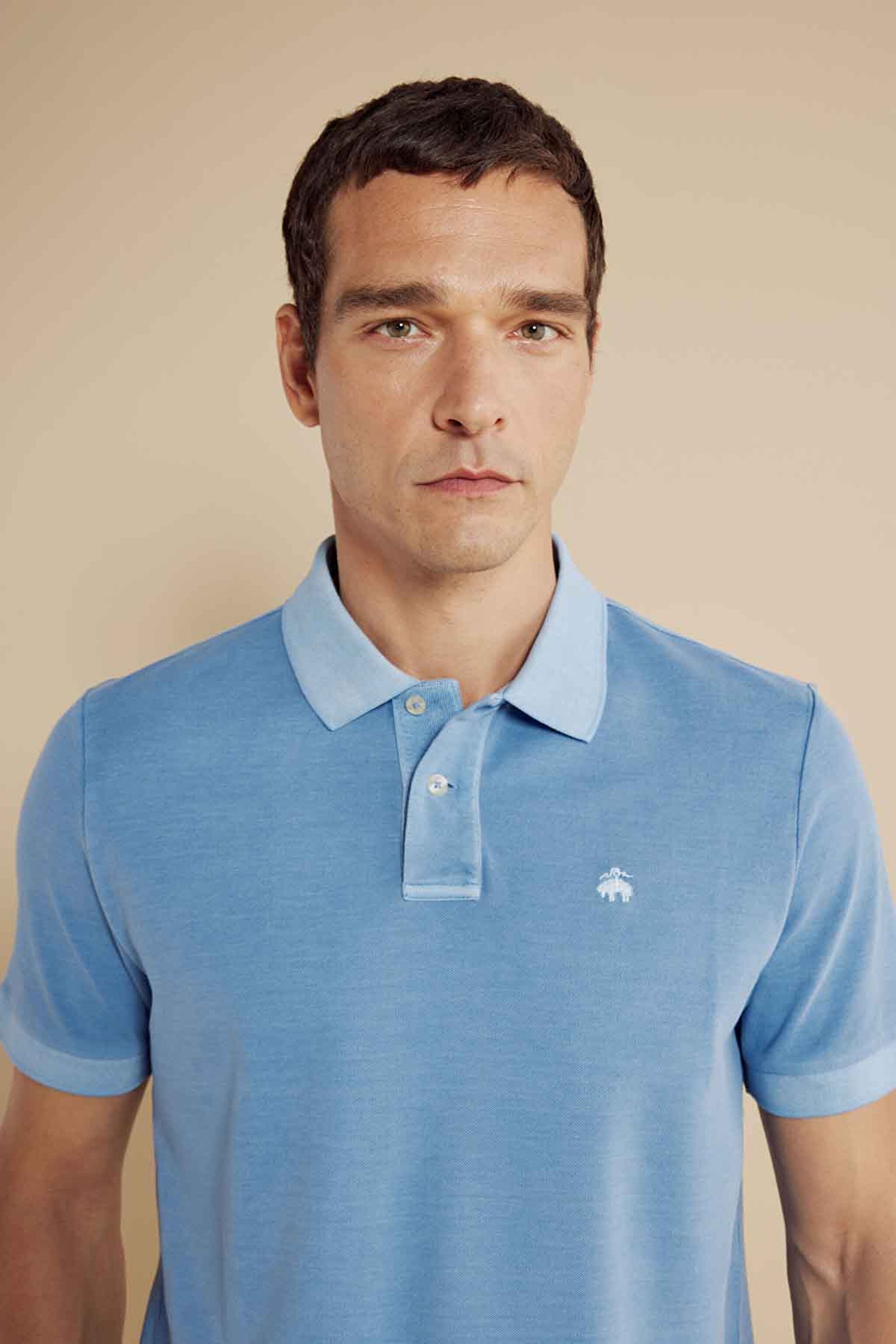 %100 Pamuk Polo Yaka Parça Boya 2 Düğmeli T-shirt - Koyu Mavi (görsel 5)