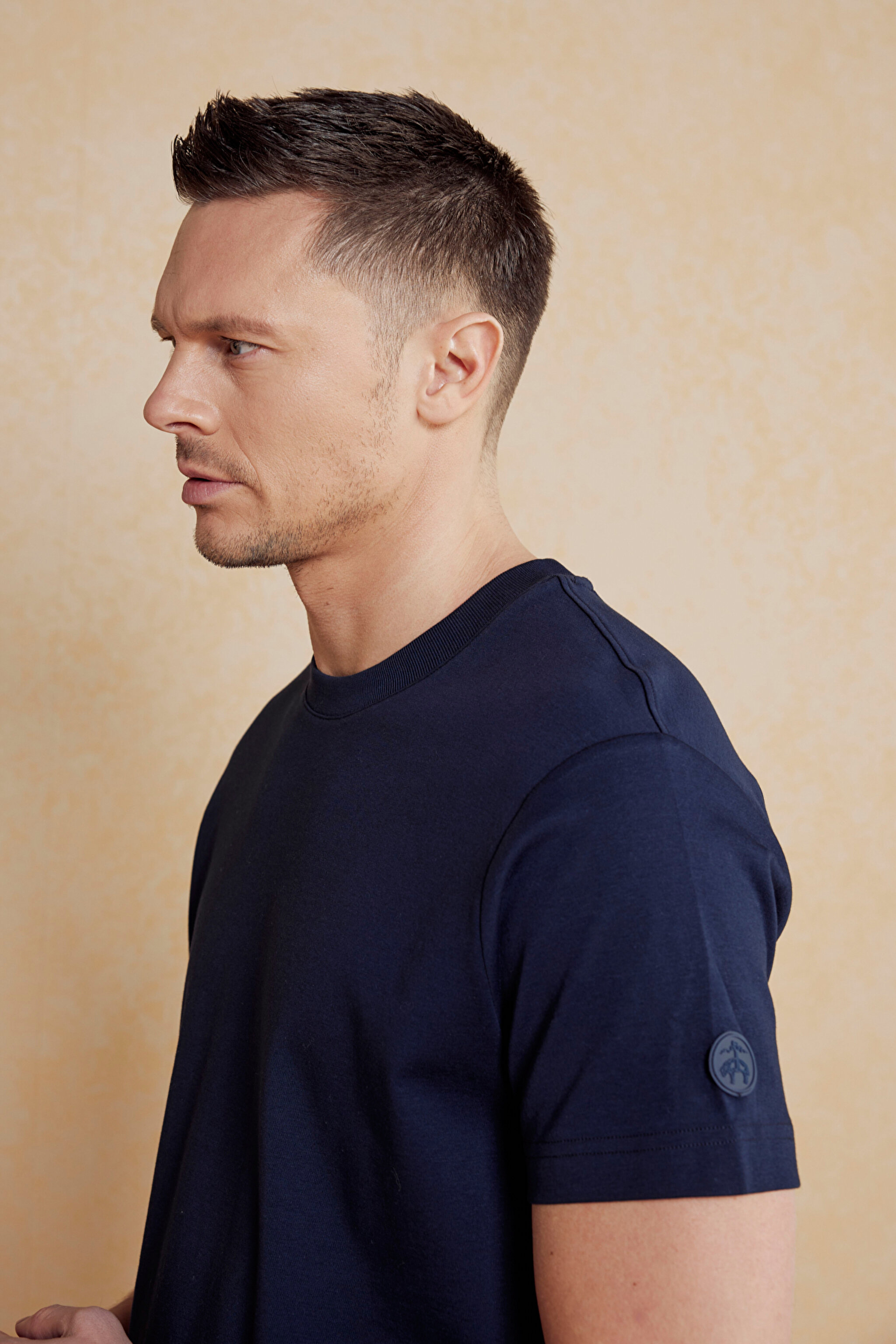 Kolu Patch Logolu Bisiklet Yaka Erkek T-Shirt - Lacivert (görsel 4)