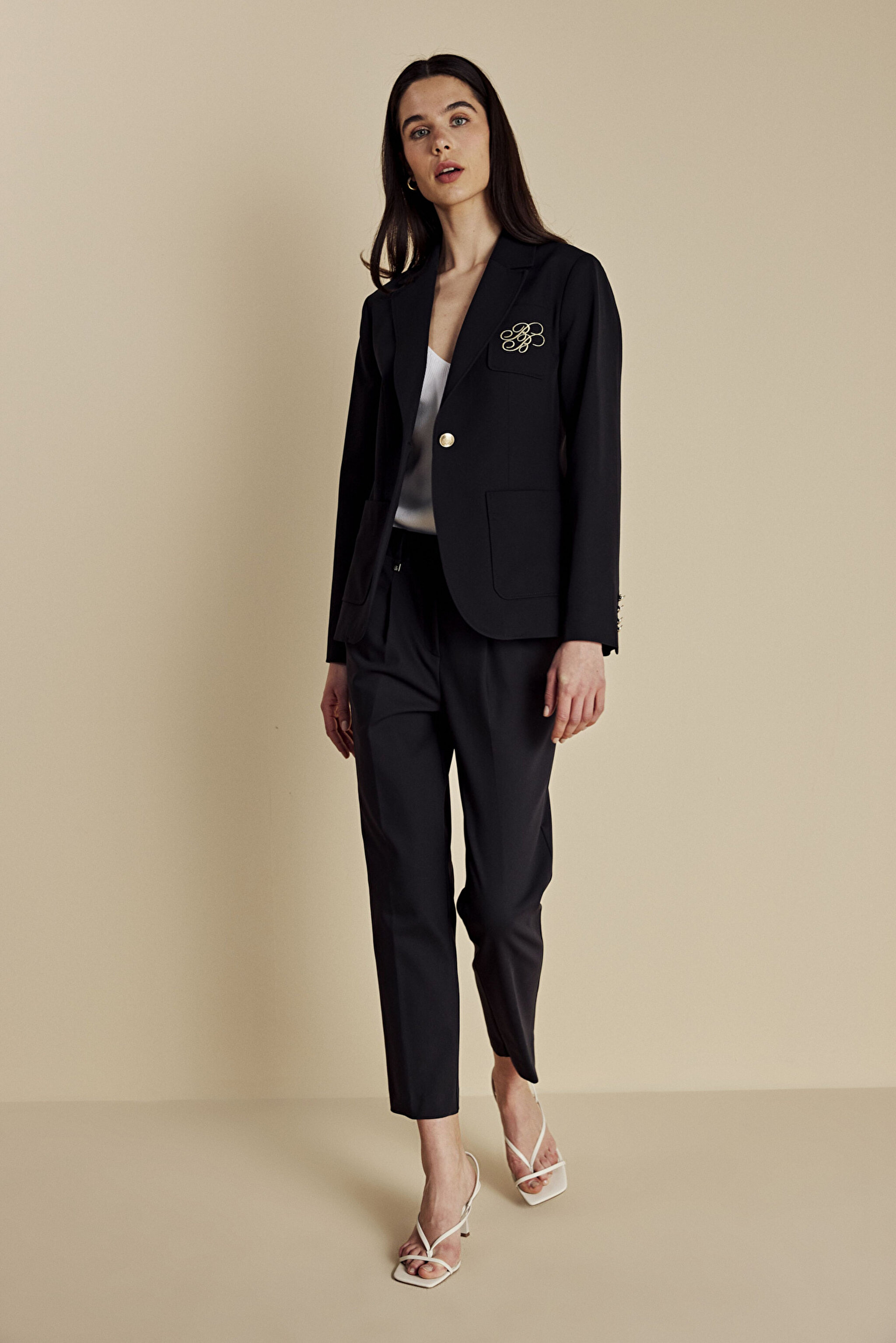 Logo Nakışlı Yarım Astar Mono Blazer - Lacivert (görsel 3)