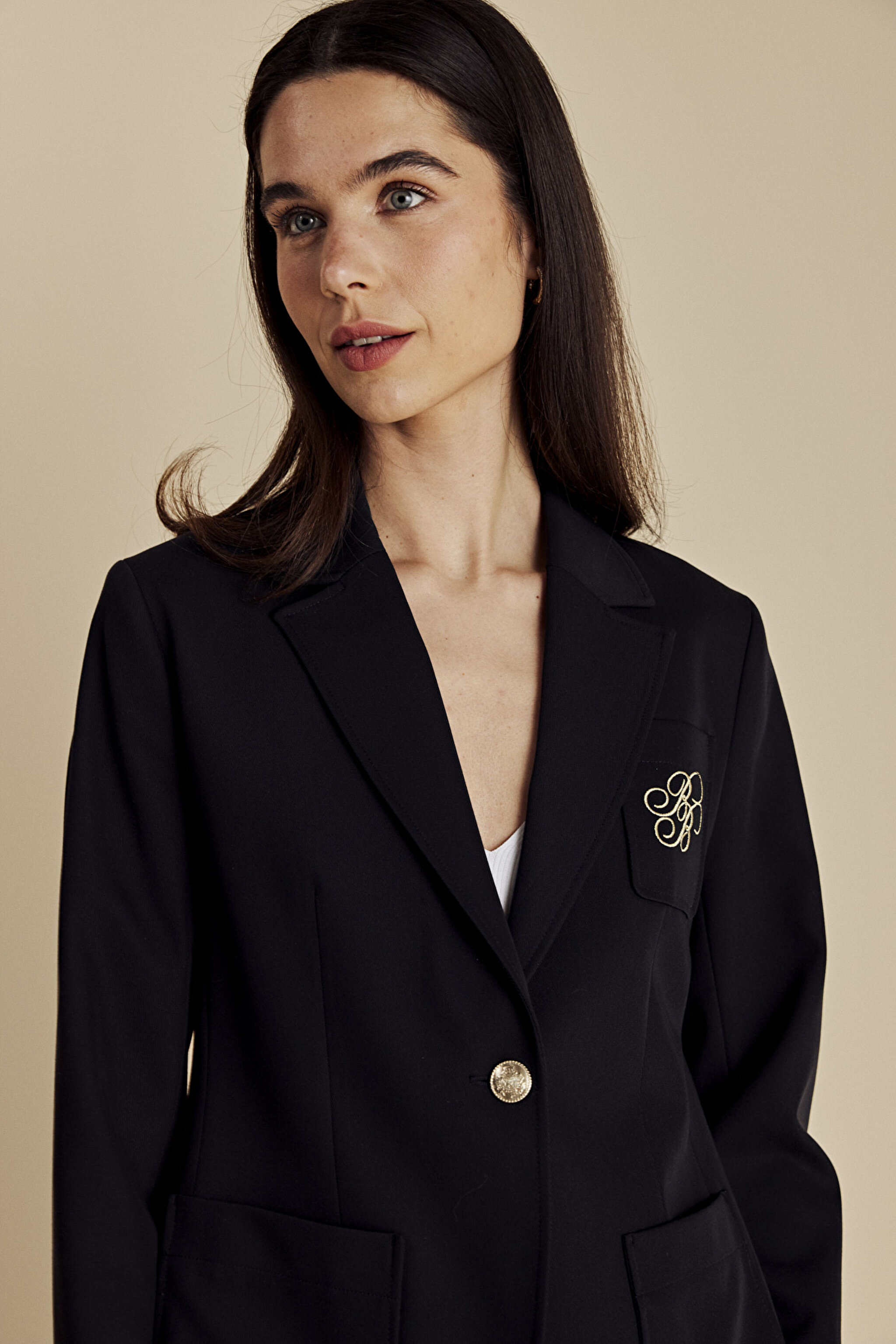 Logo Nakışlı Yarım Astar Mono Blazer - Lacivert (görsel 4)