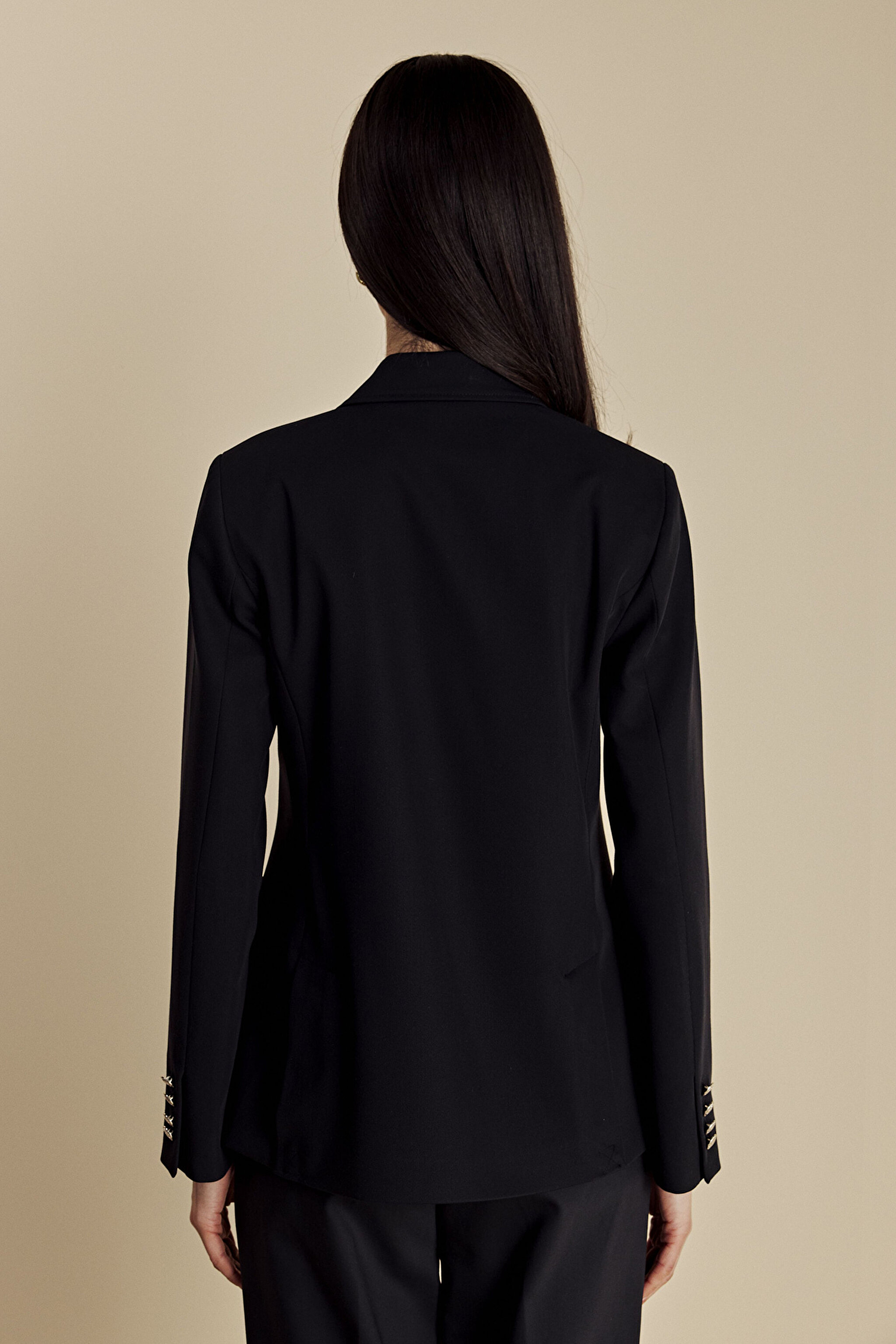 Logo Nakışlı Yarım Astar Mono Blazer - Lacivert (görsel 6)
