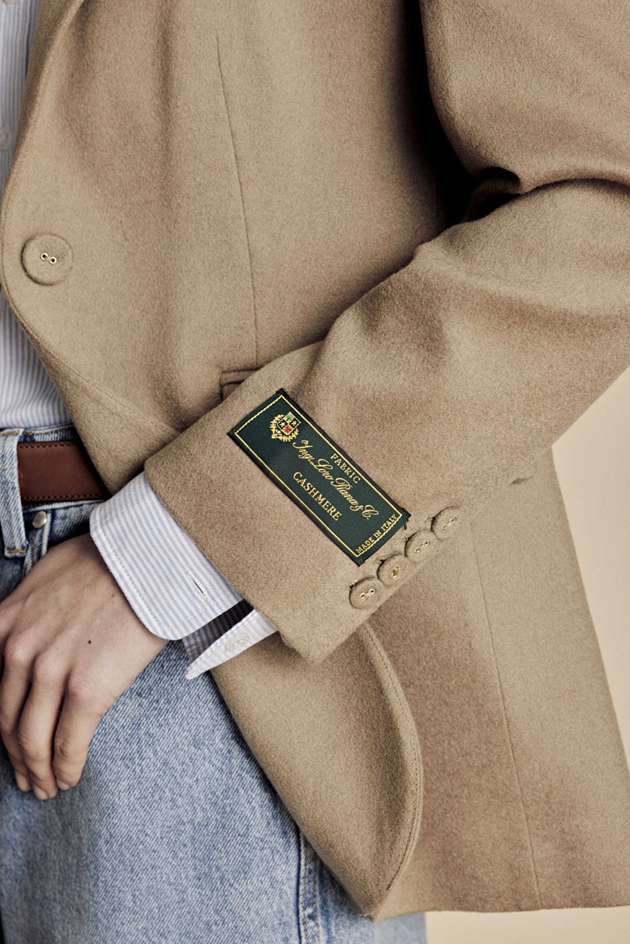 100% Kaşmir Logo Astarlı Loro Piana Puntolu Mono Blazer - Camel (görsel 4)