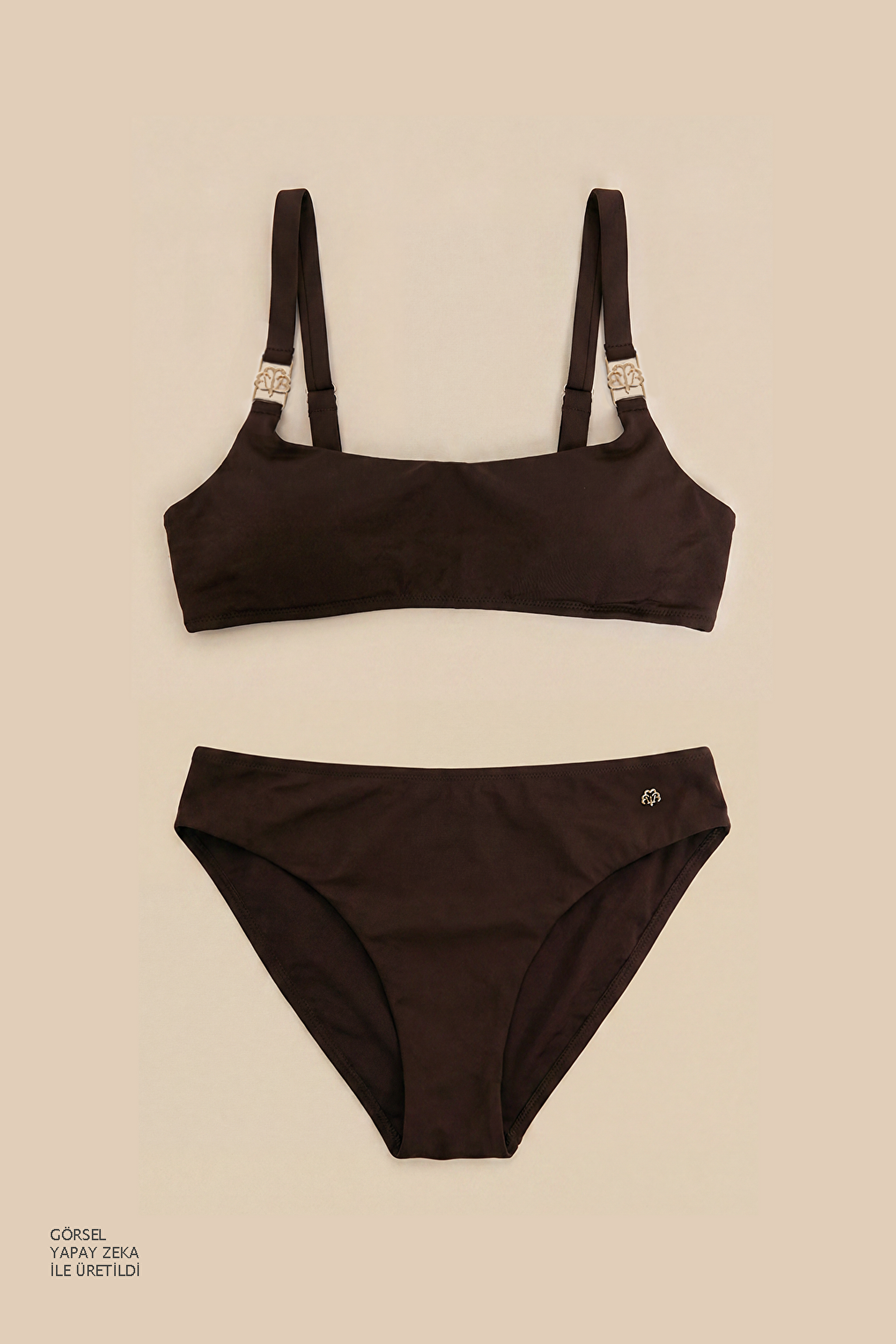 Toka Detaylı Bikini Takımı - Kahverengi
