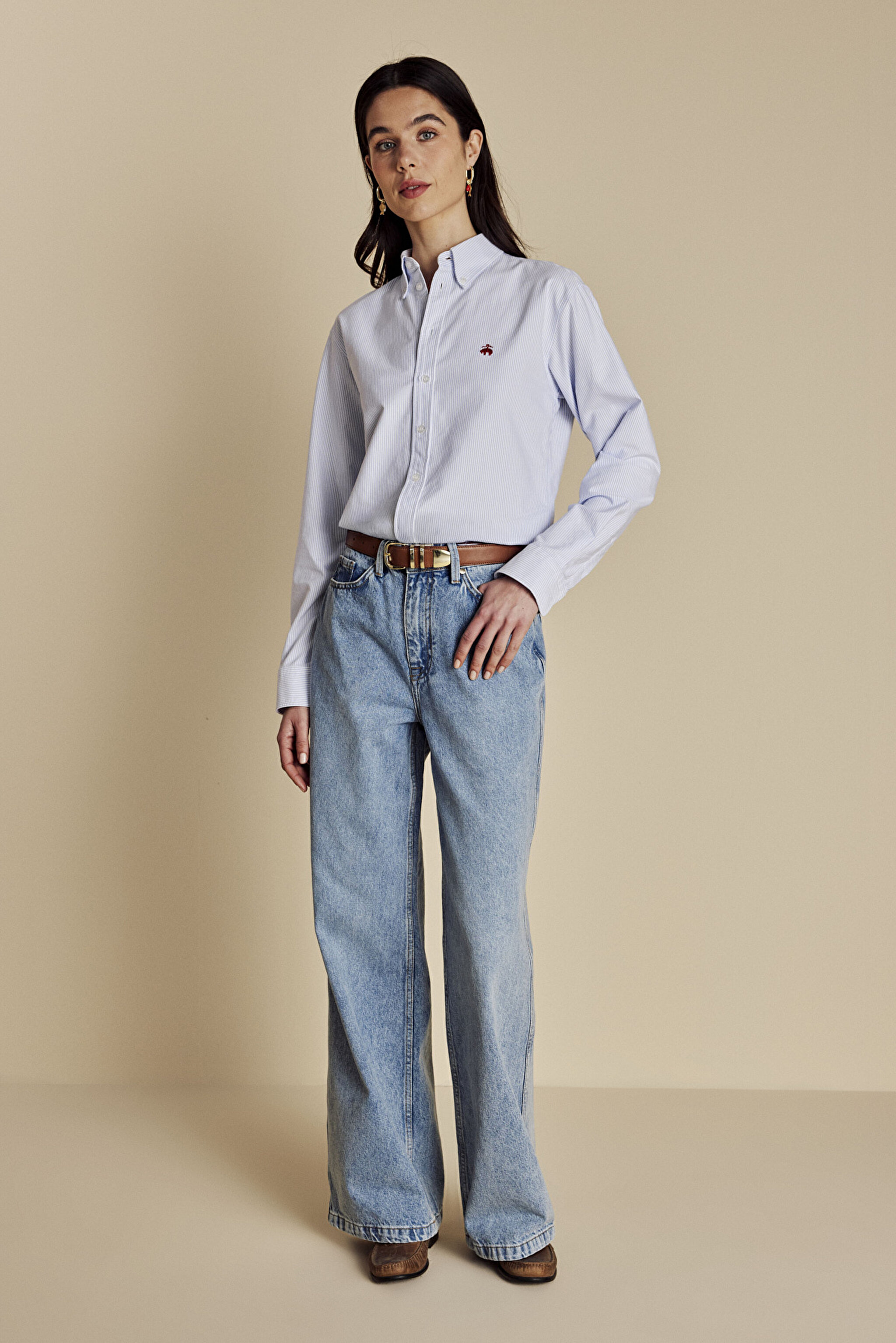 %100 Pamuk Yüksel Bel Wide Leg Denim Pantolon - Buz Mavisi (görsel 4)