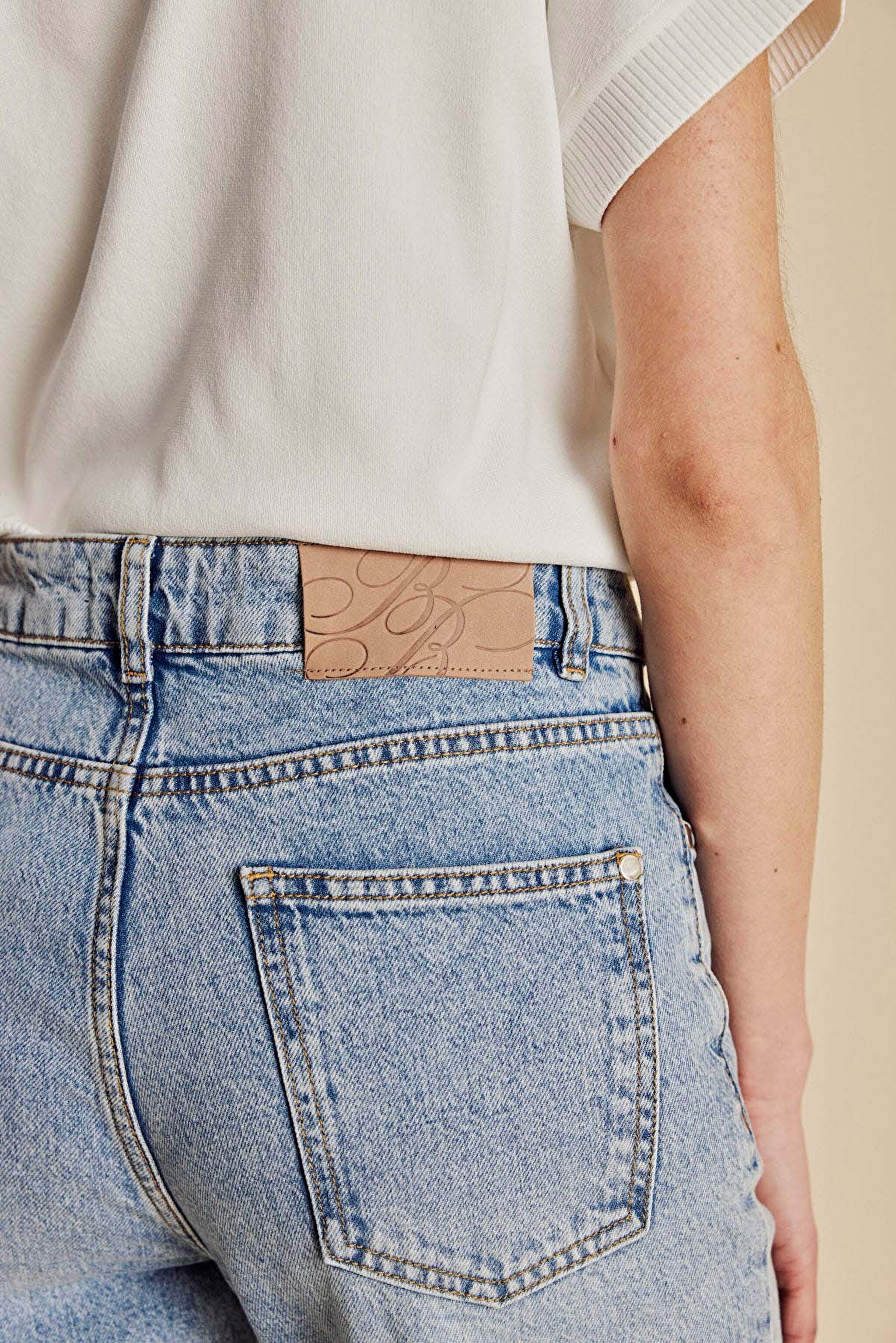%100 Pamuk Yüksek Bel Slim Mom Fit Denim Pantolon - Açık Mavi (görsel 7)