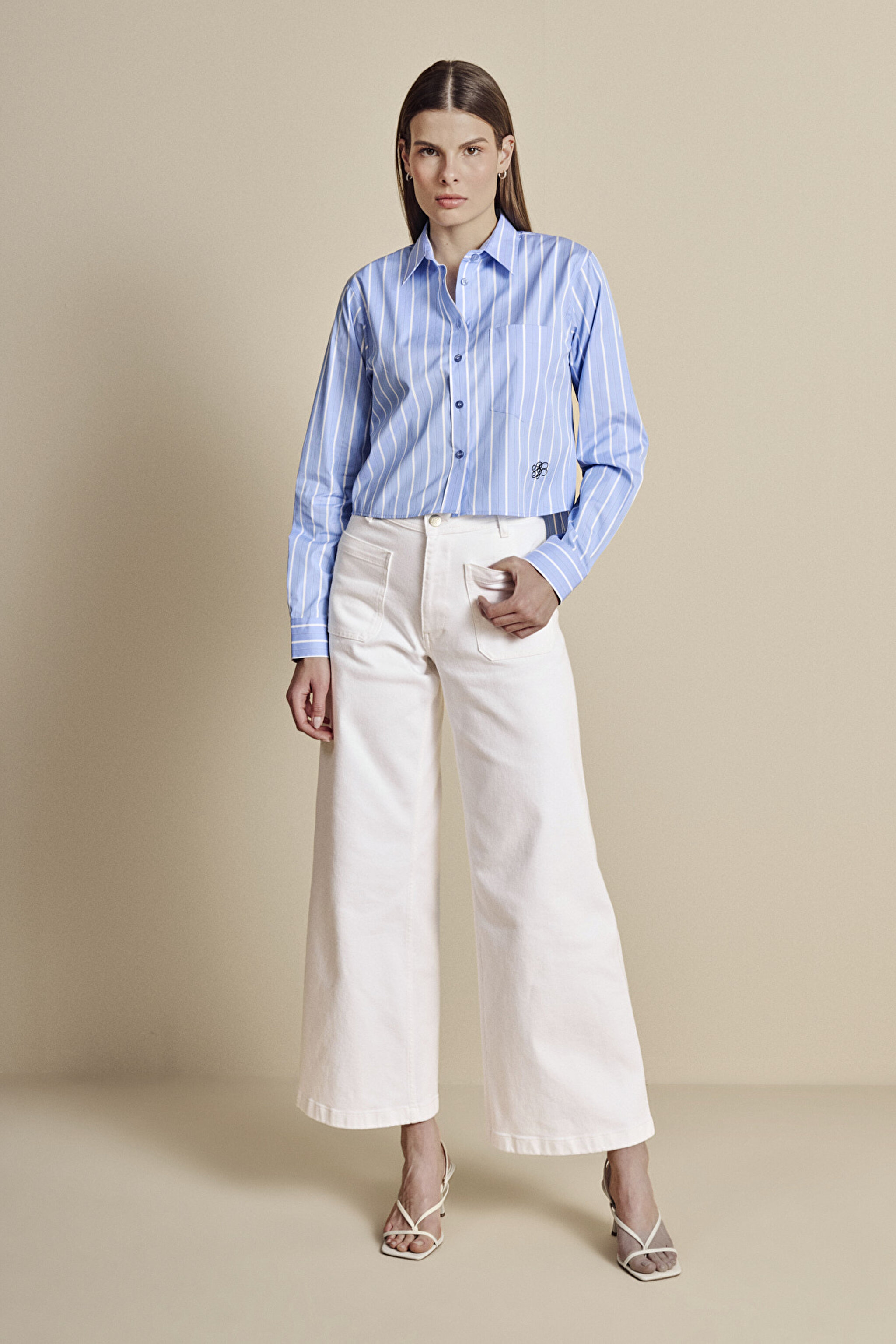 Yüksek Bel Wide Leg Sailor Denim - Kırık Beyaz (görsel 2)