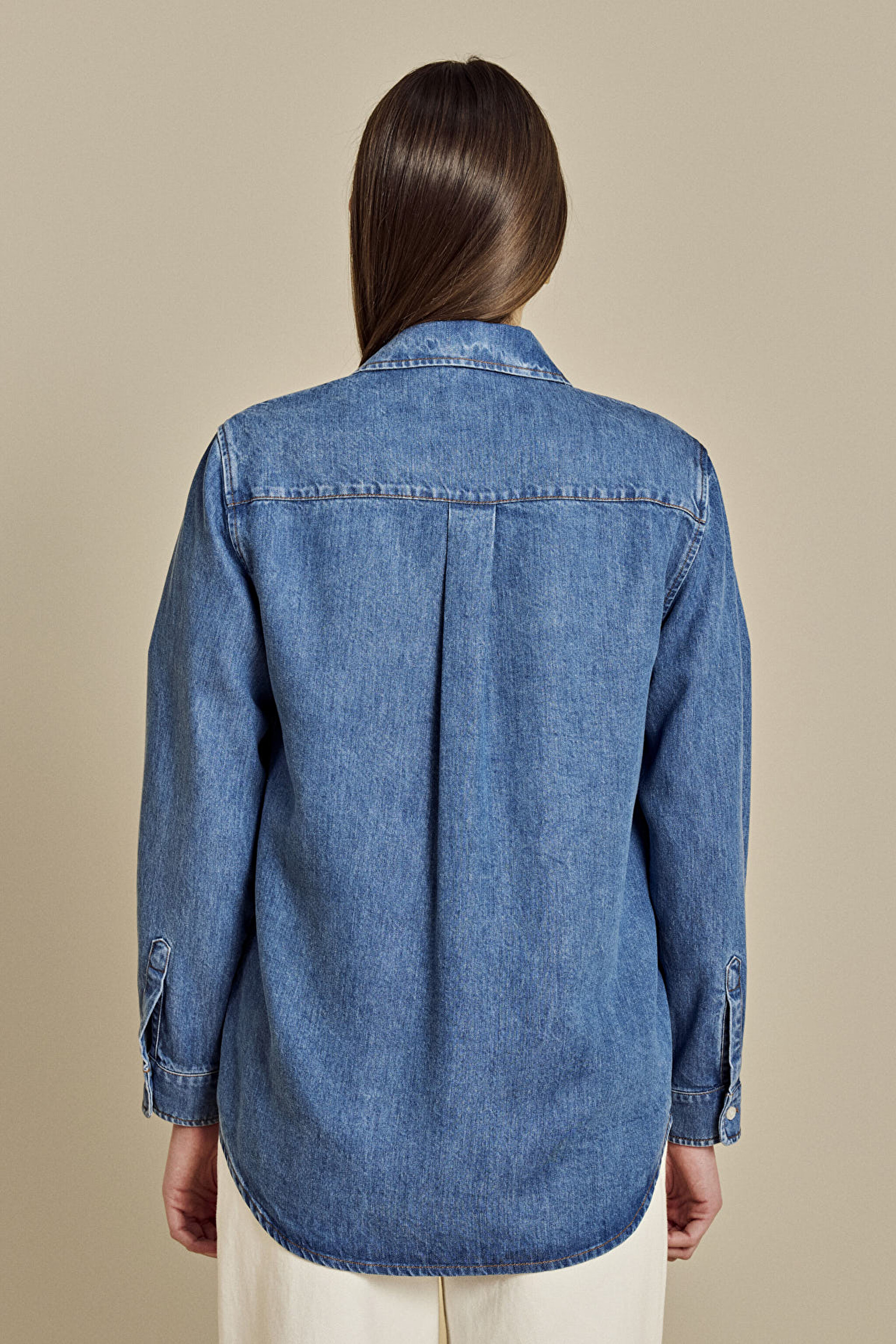 Logo Nakışlı Denim Gömlek - Koyu Indigo (görsel 6)