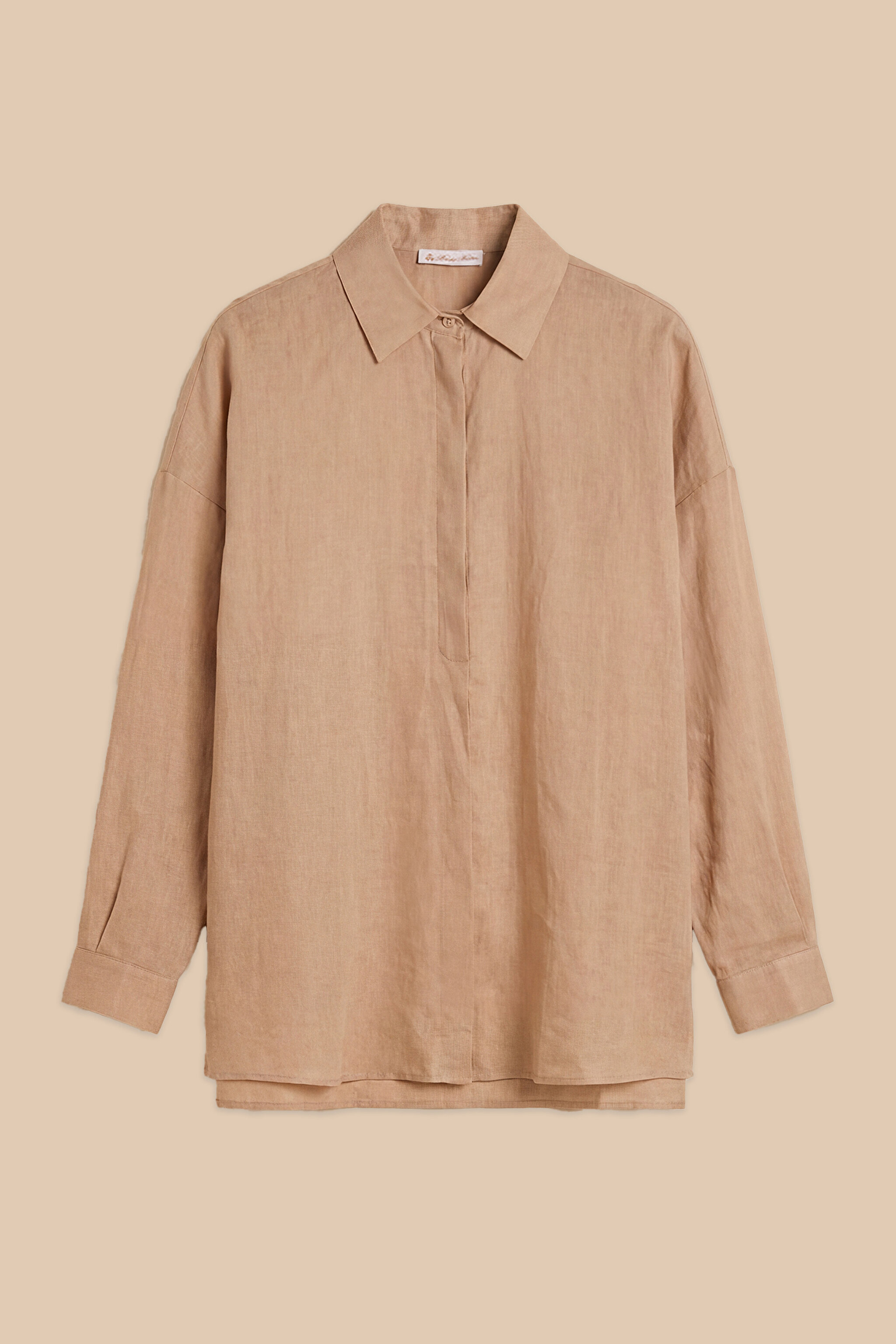 %100 Rami Apoletli  Oversize Gömlek - Camel