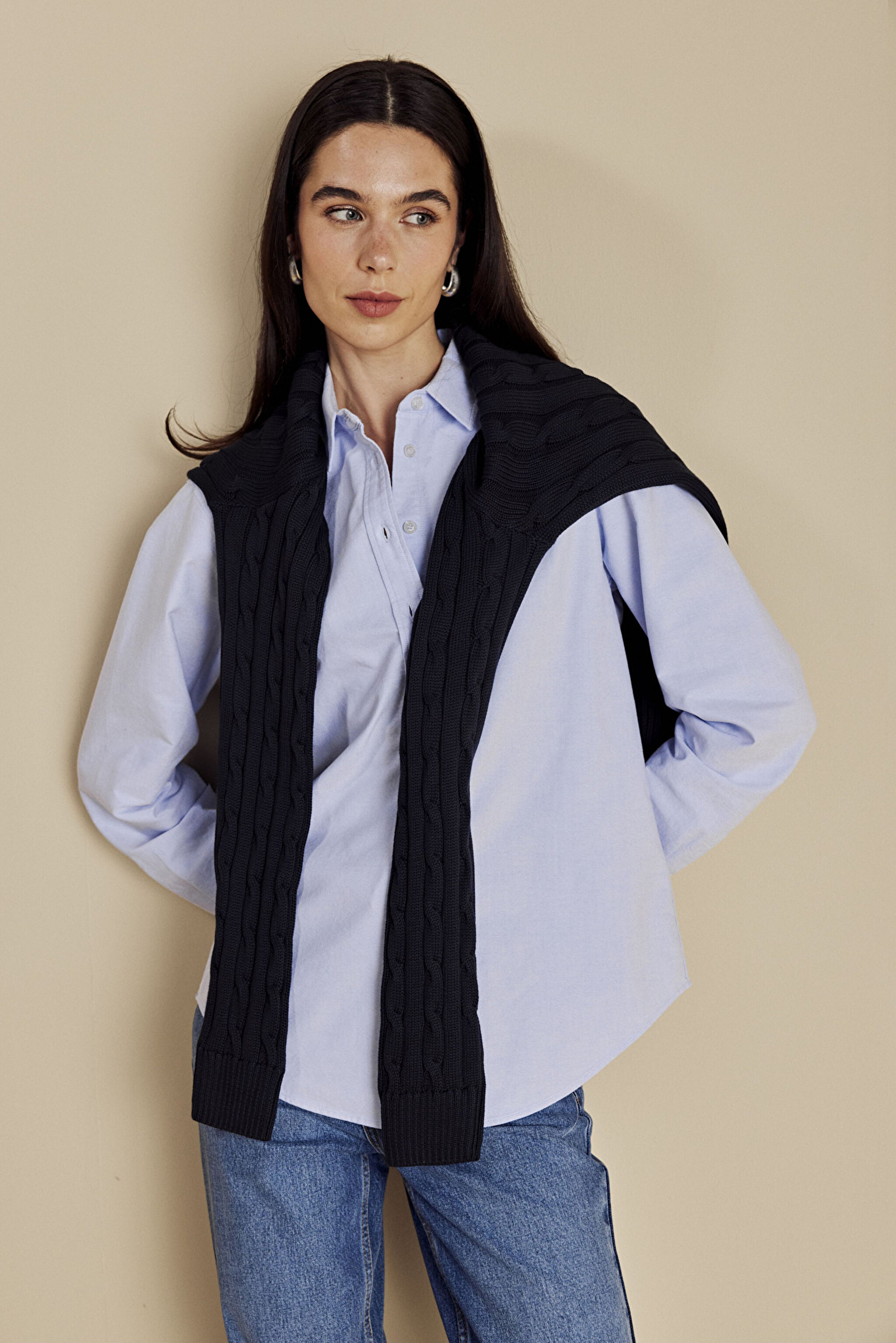 %100 Pamuk Logo Nakışlı  Oxford Gömlek - Mavi (görsel 3)