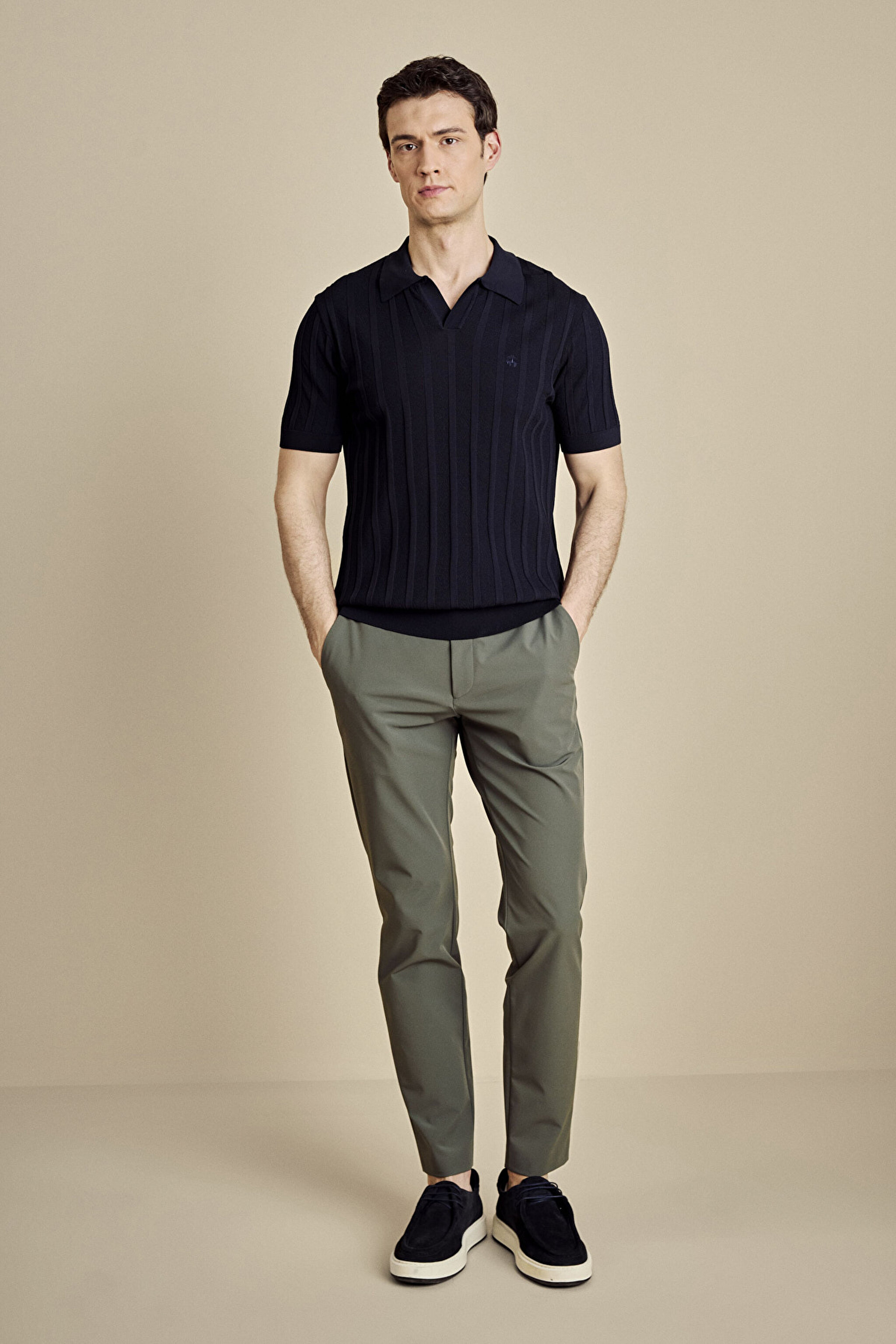 Düğmesiz Polo Yaka Rayon Kazak - Lacivert (görsel 3)