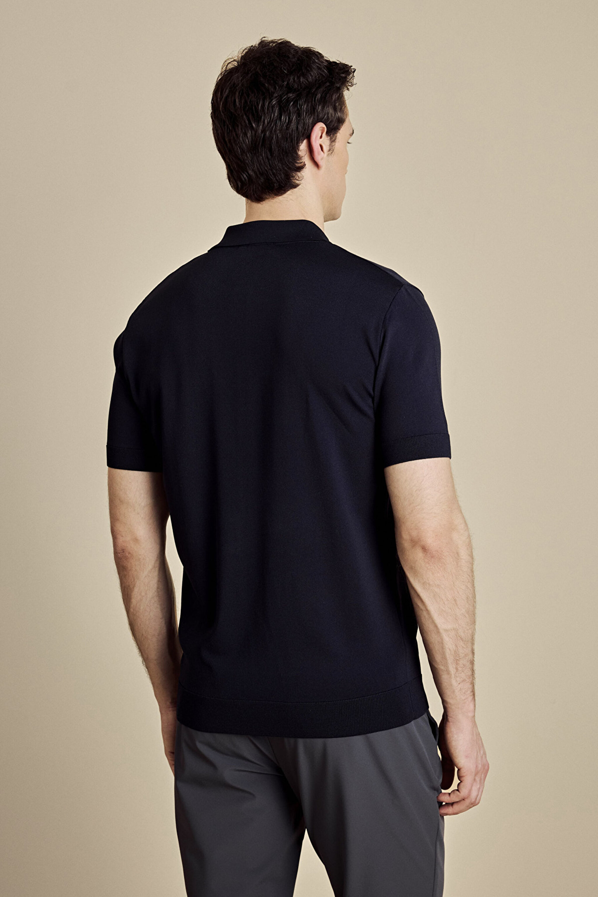 Polo Yaka Düğmeli Rayon Kısa Kol Kazak - Lacivert (görsel 5)