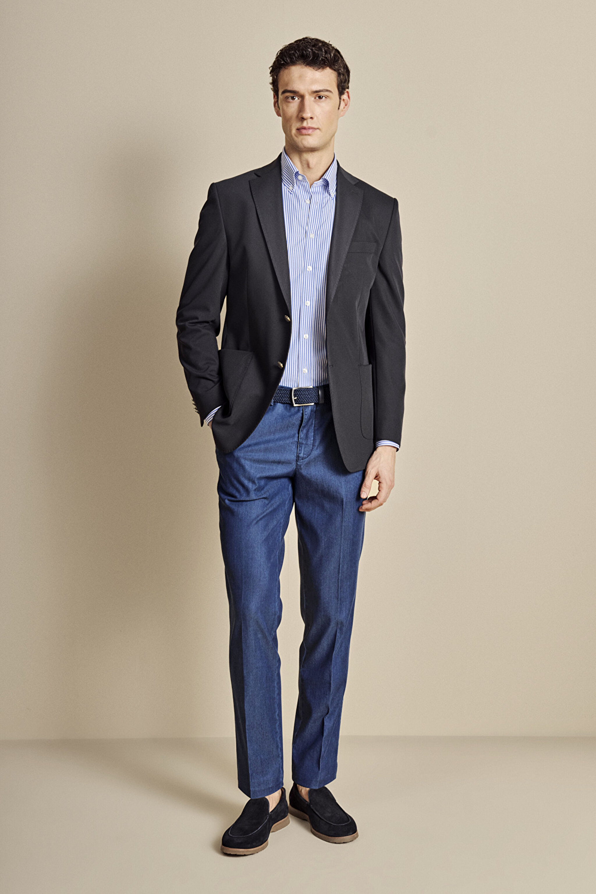 Yan Cepli Denim Görünümlü Pantolon - Lacivert
