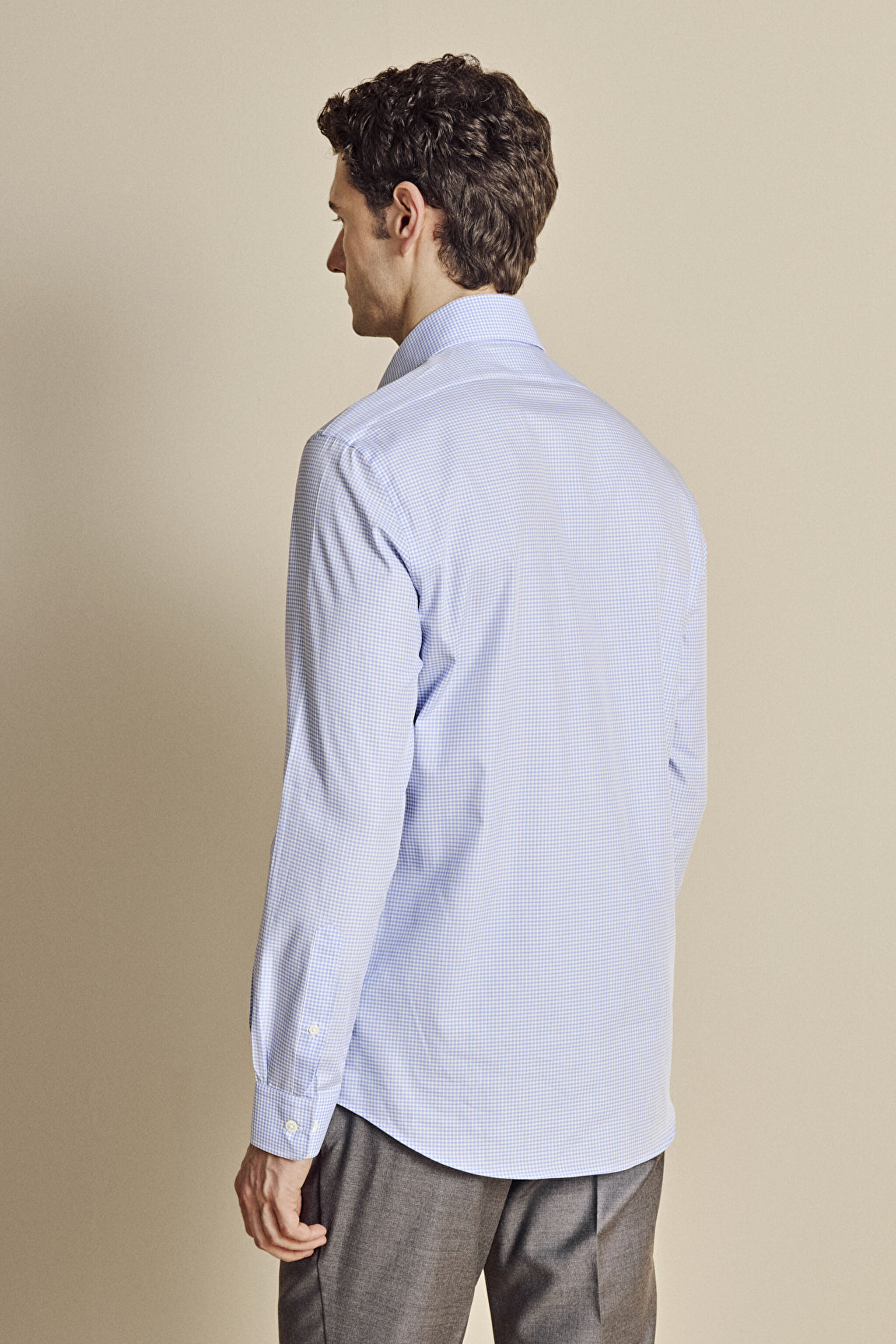 %100 Pamuk İtalyan Yaka Slim Fit Potikare Limited Edition Gömlek - Mavi-Beyaz (görsel 6)