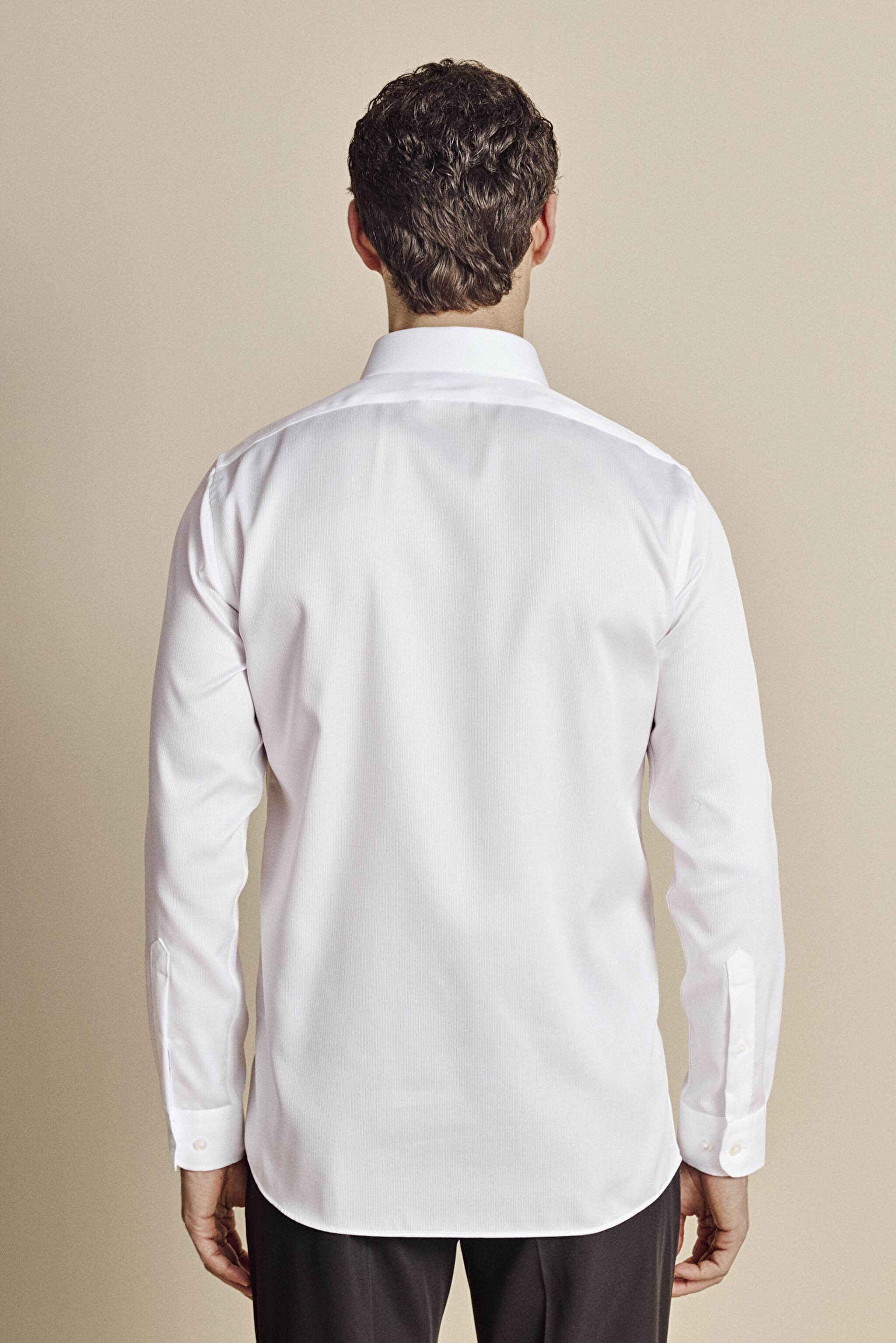Klasik Yaka Slim Fit Armürlü Non Iron Gömlek - Beyaz (görsel 6)