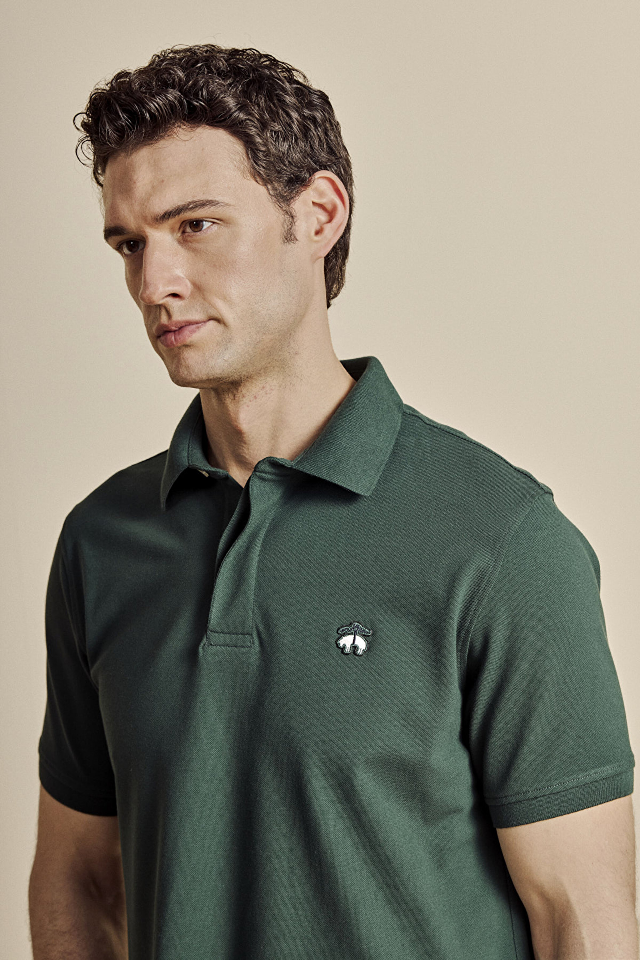 Pamuk Karışımlı Polo Yaka Likralı Pike T-shirt - Koyu Yeşil (görsel 2)