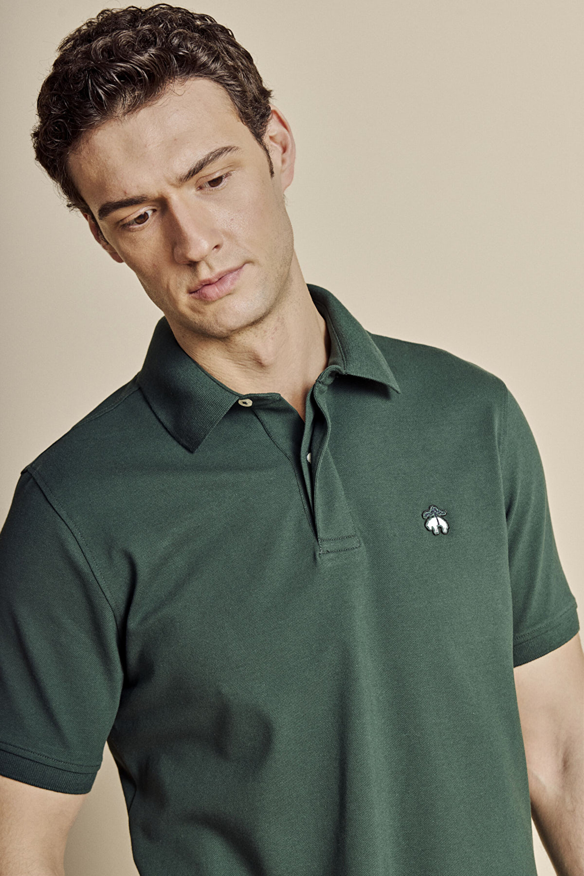 Pamuk Karışımlı Polo Yaka Likralı Pike T-shirt - Koyu Yeşil (görsel 4)