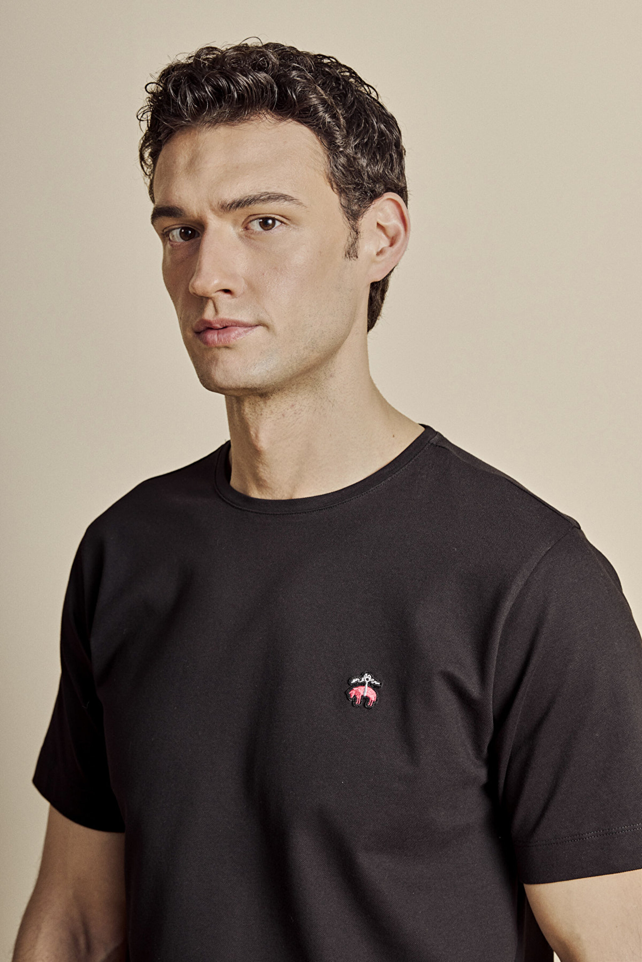 Pamuk Karışımlı Bisiklet Yaka Likra Pike Tshirt - Siyah (görsel 4)