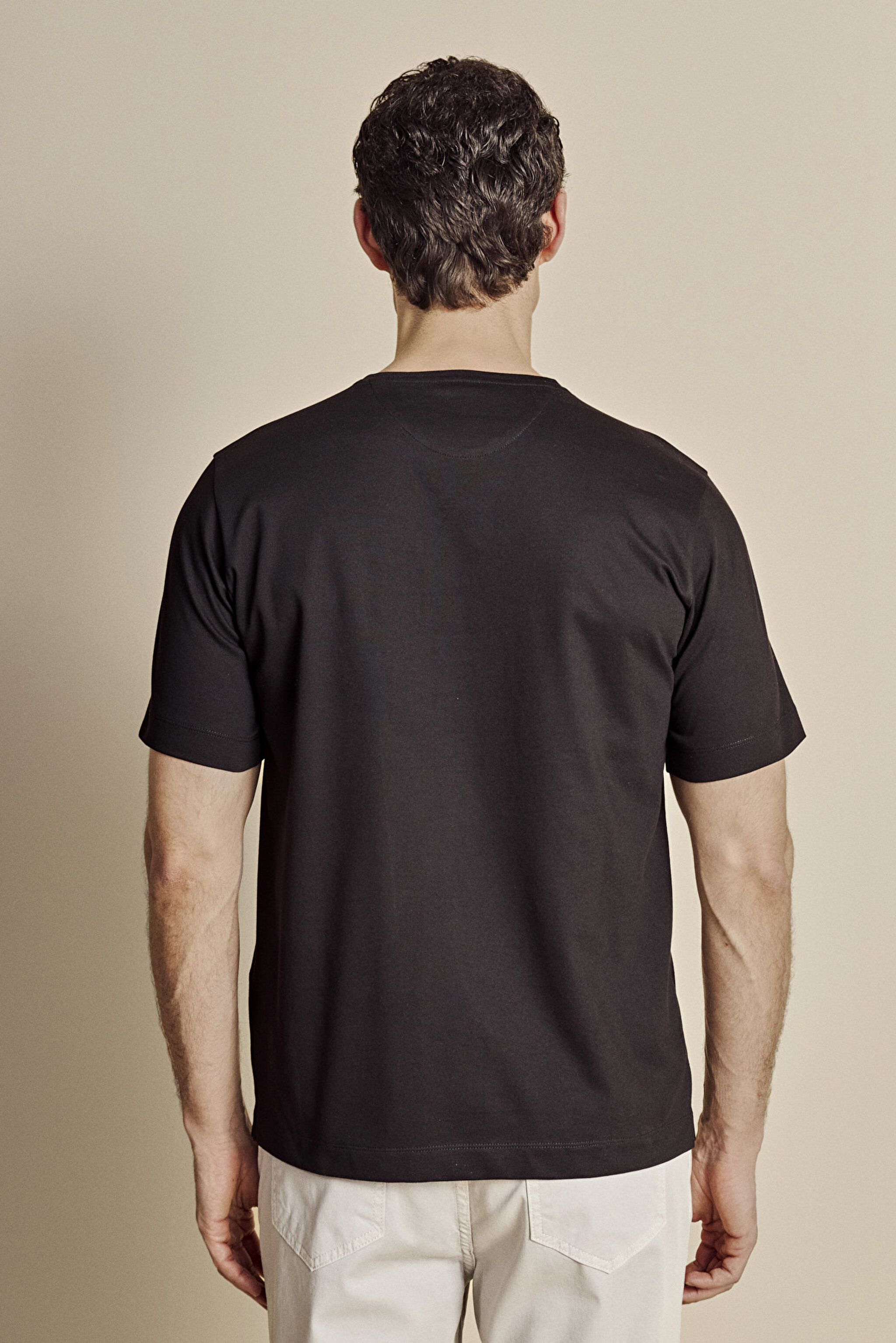 Pamuk Karışımlı Bisiklet Yaka Likra Pike Tshirt - Siyah (görsel 5)