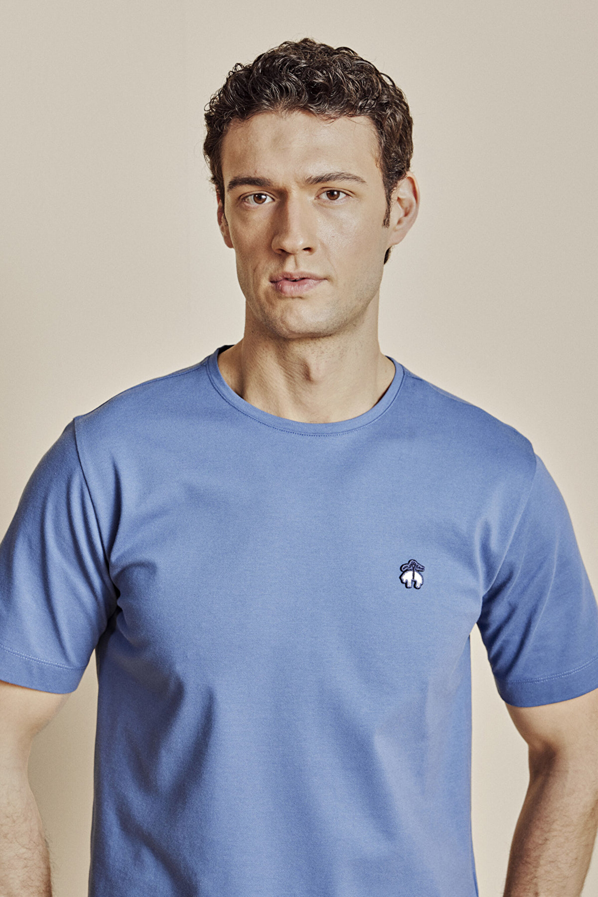 Pamuk Karışımlı Bisiklet Yaka Likra Pike Tshirt - Indigo (görsel 4)