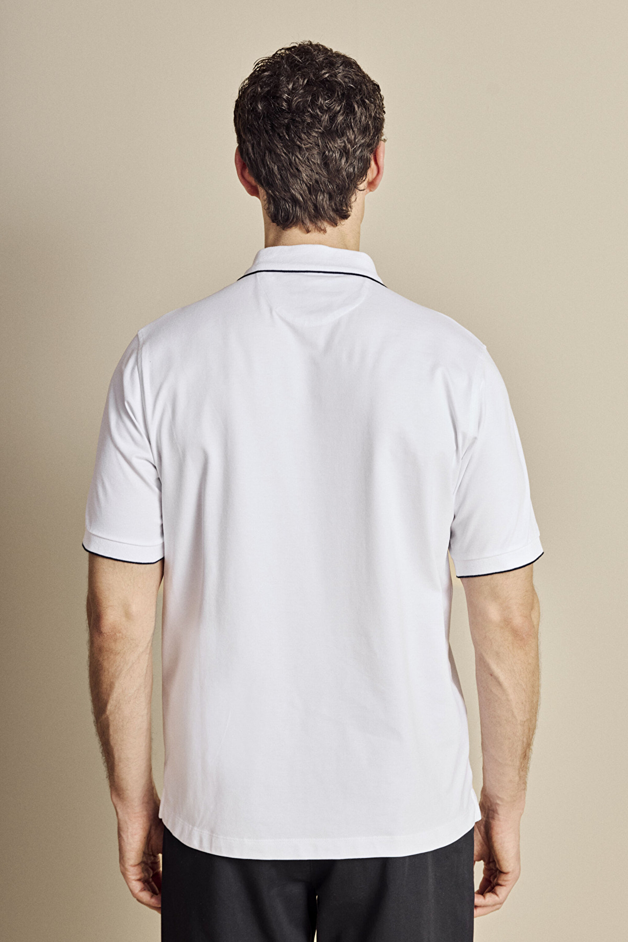 Pamuk Karışımlı Polo Yaka Düğmeli Yakası Çizgili Tshirt - Beyaz (görsel 5)