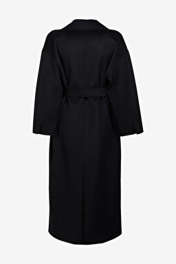 Ceket Yaka Oversize Cepli Yün Kaban - Siyah (görsel 9)