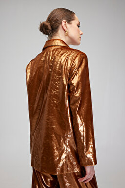 Oversize Fit Klasik Yaka Cepli Kadife Ceket - Bronz (görsel 3)