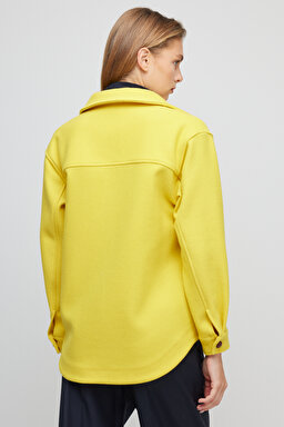 Yünlü Oversize Fit Gömlek Yaka Cepli Mont - Sarı (görsel 4)