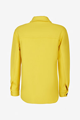Yünlü Oversize Fit Gömlek Yaka Cepli Mont - Sarı (görsel 8)
