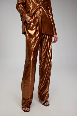 Regular Fit Pileli Kadife Pantolon - Bronz (görsel 2)