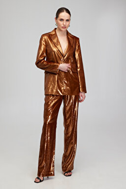 Regular Fit Pileli Kadife Pantolon - Bronz (görsel 3)