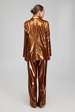 Regular Fit Pileli Kadife Pantolon - Bronz (görsel 4)