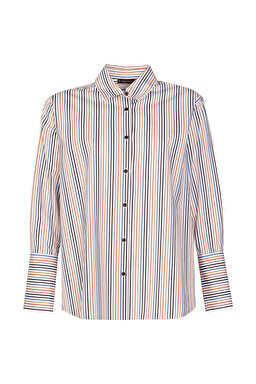 Klasik Yaka Oversize Fit Rahat Kesim %100 Pamuk Çizgili Gömlek - Çok Renkli (görsel 5)