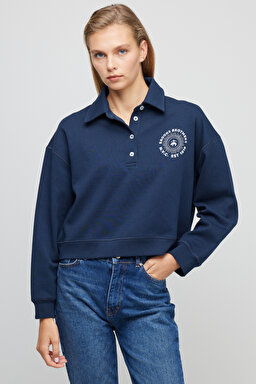Gömlek Yaka Pamuklu Sweatshirt - Lacivert
