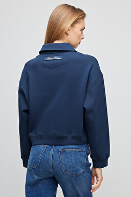 Gömlek Yaka Pamuklu Sweatshirt - Lacivert (görsel 4)