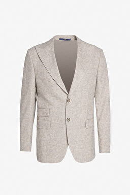 Yünlü Slim Fit Sivri Yaka Desenli Ceket - Bej Ekoseli (görsel 6)