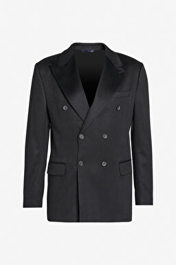 %100 Kaşmir Regular Fit Sivri Yaka Ceket - Siyah