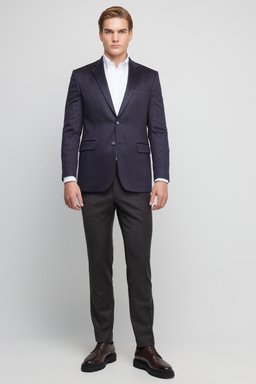%100 Kaşmir Regular Fit Mono Yaka Ceket - Lacivert (görsel 2)