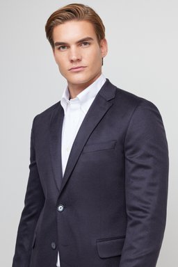 %100 Kaşmir Regular Fit Mono Yaka Ceket - Lacivert (görsel 3)