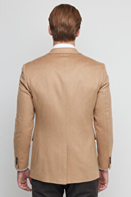 %100 Kaşmir Regular Fit Mono Yaka Ceket - Camel (görsel 6)