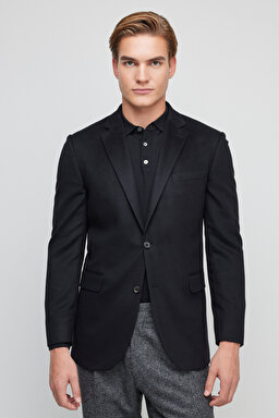 %100 Kaşmir Regular Fit Mono Yaka Ceket - Siyah
