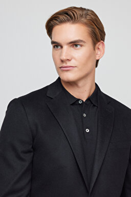 %100 Kaşmir Regular Fit Mono Yaka Ceket - Siyah (görsel 2)