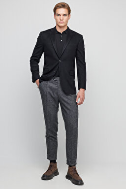 %100 Kaşmir Regular Fit Mono Yaka Ceket - Siyah (görsel 3)