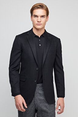%100 Kaşmir Regular Fit Mono Yaka Ceket - Siyah (görsel 4)