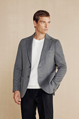 %100 Kaşmir Slim Fit Mono Yaka Ceket - Gri