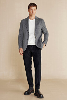 %100 Kaşmir Slim Fit Mono Yaka Ceket - Gri (görsel 3)